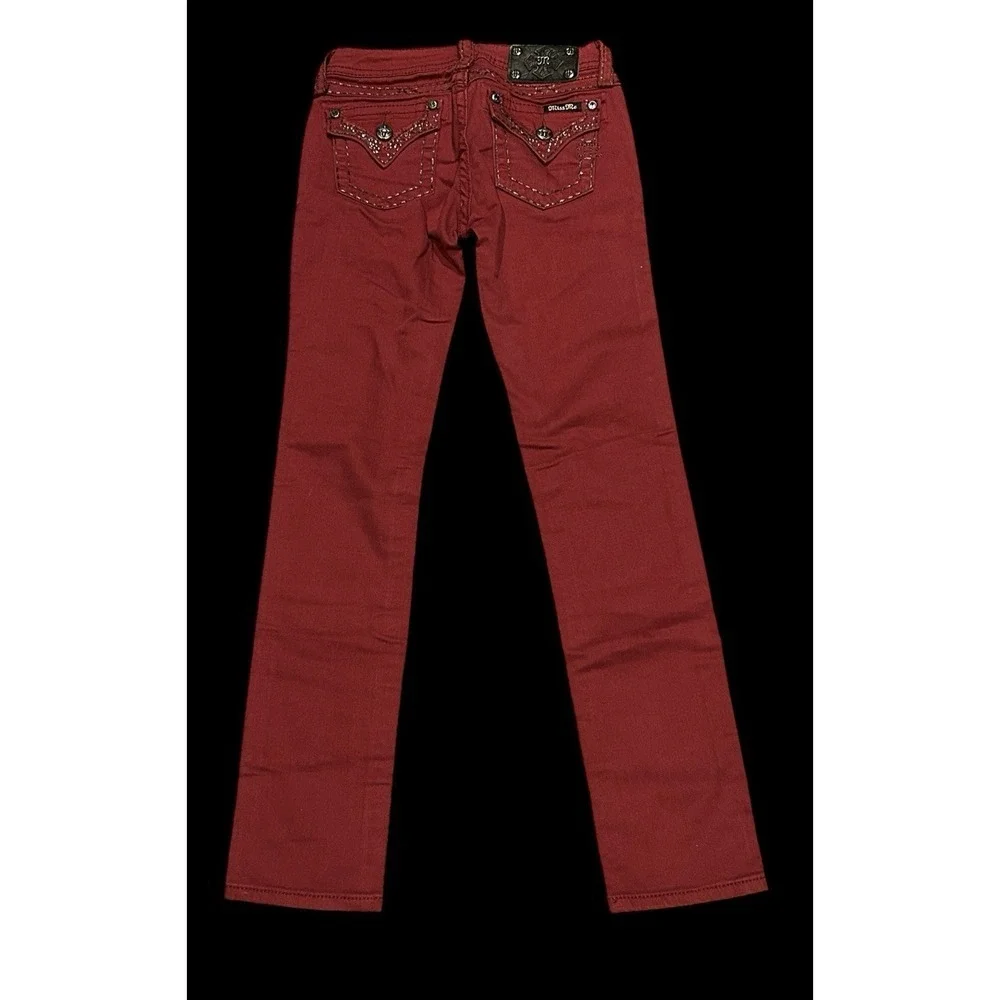 Miss Me Girls Jeans Signature Rise Skinny Red/Cabernet Flap Pockets Sz 12, NWT